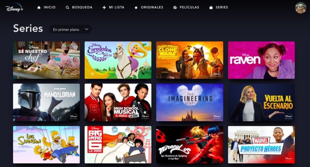 Parte del catálogo de series disponibles en Disney+