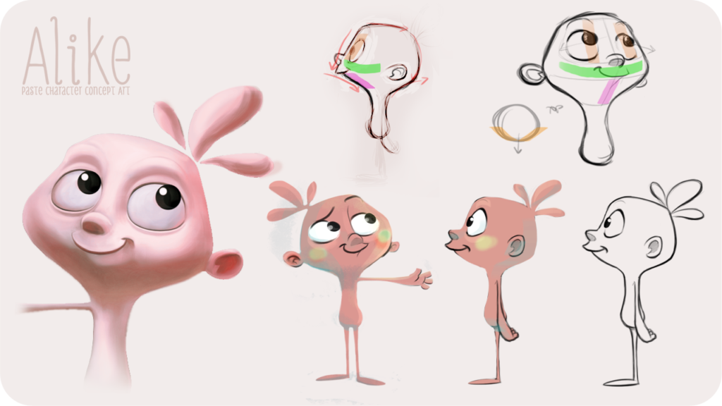 Concept art del personaje Paste en el cortometraje Alike