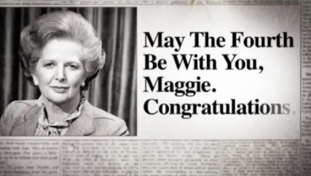 “May the 4th Be With You, Maggie. Congratulations”.