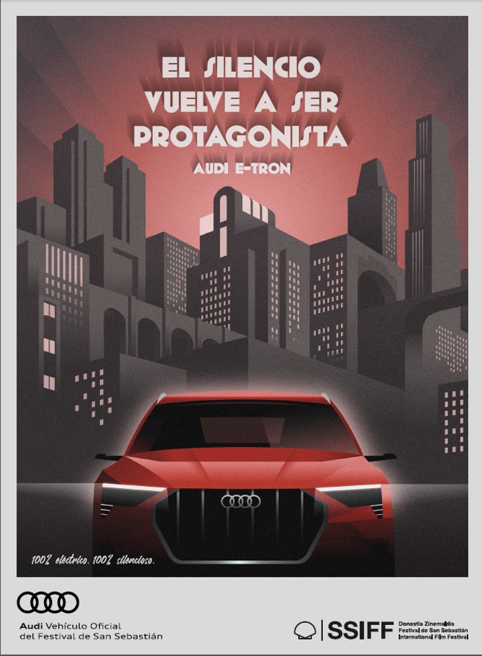Audi distribuyó durante el Festival de Cine de San Sebastián posters y gráficas en prensa con visuales inspirados en el cine mudo